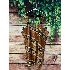 Vintage Vanity Fair Floral Cheetah Bow Boho Satin Lingerie Nightgown Dress XL